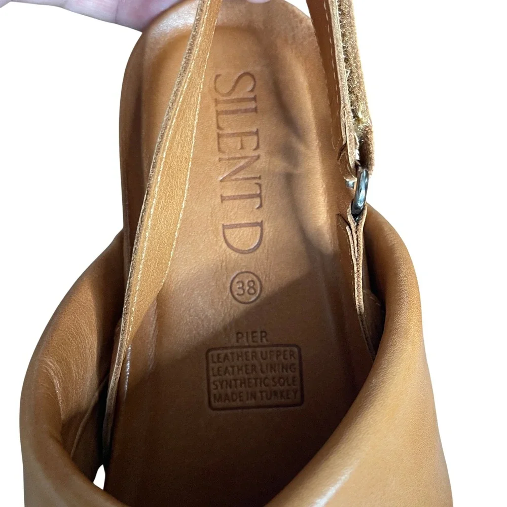 Silent D Pier Tan Leather‎ Platform Slingback Sandals EU 38 Women 7.5-8 Brown